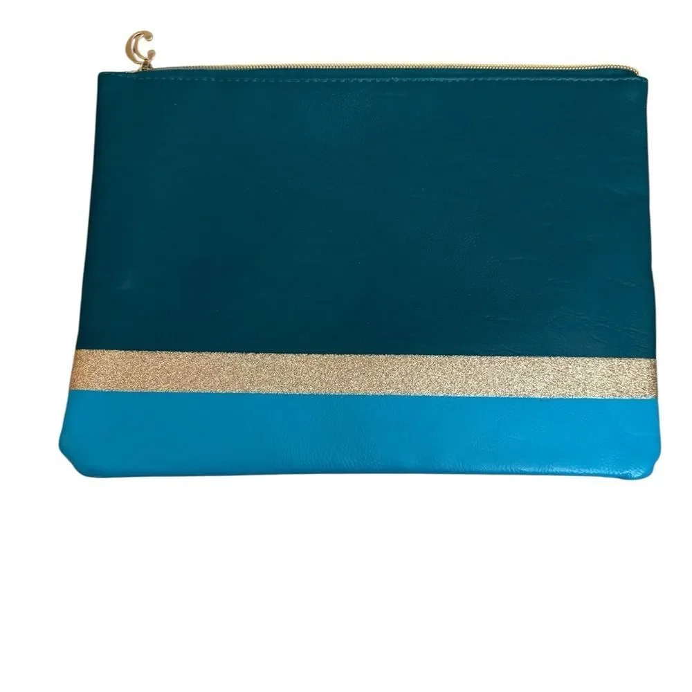Charming Charlie Oversized Teal and Gold‎ Cosmetic Bag
